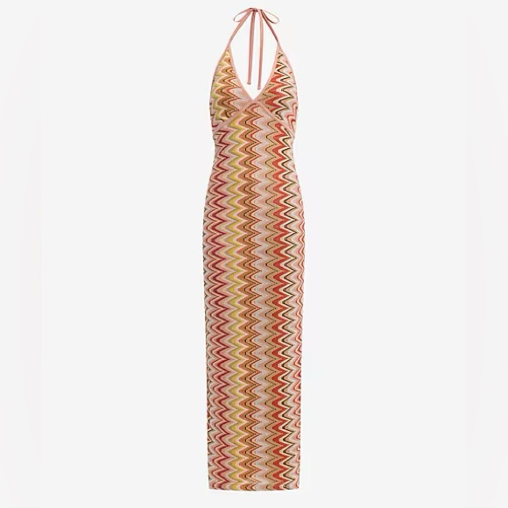 Express Printed Crochet Halter V-neck Maxi Dress - NWOT